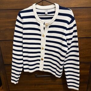 J Crew Navy Striped Button Cardigan